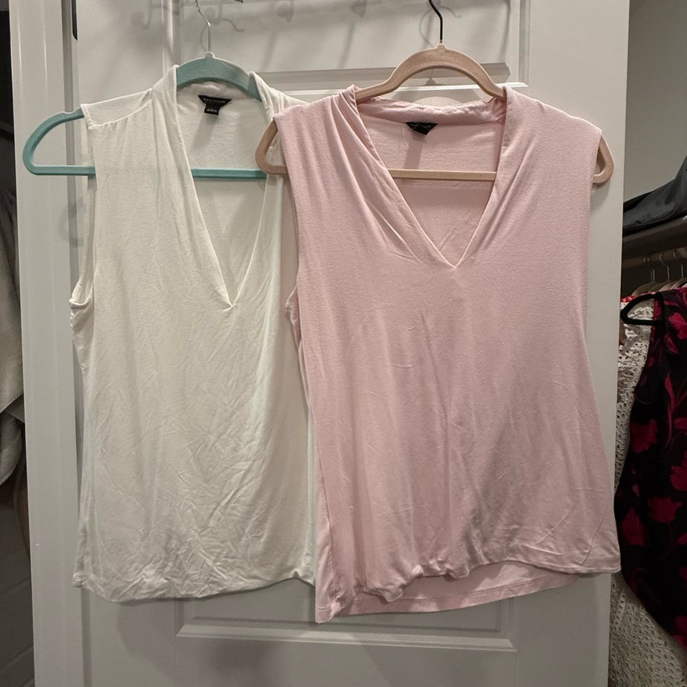 Ann Taylor V-Neck Tank Tops - Soft Pink and Classic White
